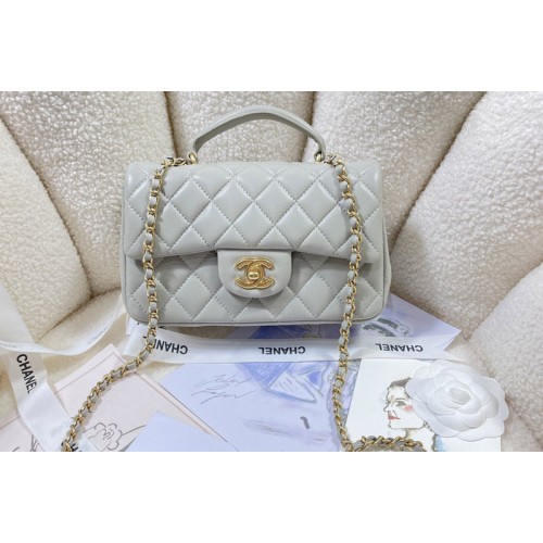 Chanel AS2431 Mini Classic Handbag with Top Handle in Gray Lambskin