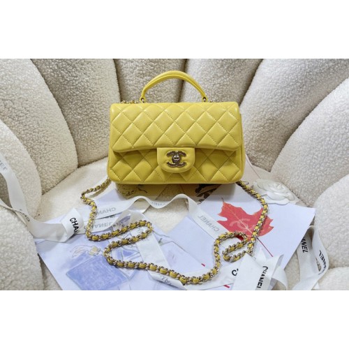 Chanel AS2431 Mini Classic Handbag with Top Handle in Yellow Lambskin