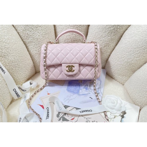 Chanel AS2431 Mini Classic Handbag with Top Handle in Pink Lambskin