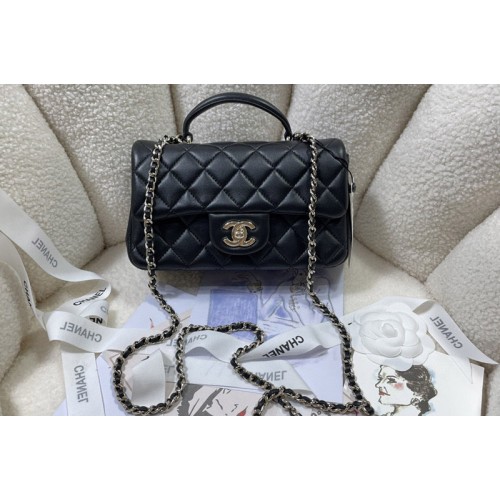 Chanel AS2431 Mini Classic Handbag with Top Handle in Black Lambskin Chanel AS2431 Mini Classic Handbag with Top Handle in Black Lambskin