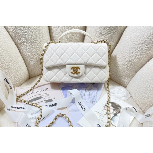 Chanel AS2431 Mini Classic Handbag with Top Handle in White Lambskin