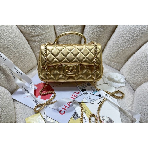 Chanel AS2431 Mini Classic Handbag with Top Handle in Gold Lambskin