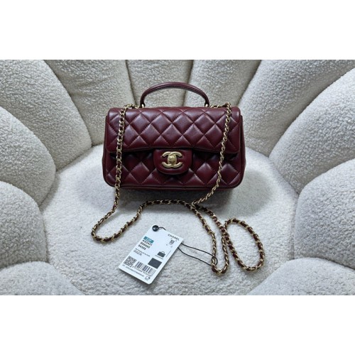 Chanel AS2431 Mini Classic Handbag with Top Handle in Burgundy Lambskin