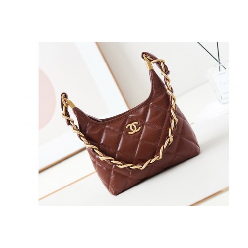 Chanel AS4922 Small Hobo Bag in Brown Shiny Lambskin Chanel AS4922 Small Hobo Bag in Brown Shiny Lambskin