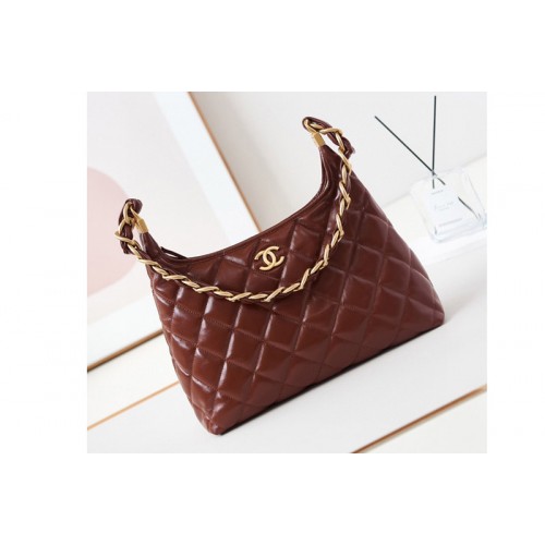 Chanel Large Hobo Bag in Brown Shiny Lambskin