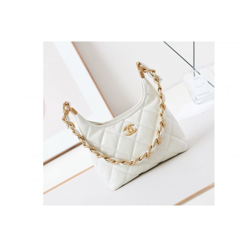 Chanel AS4922 Small Hobo Bag in White Shiny Lambskin