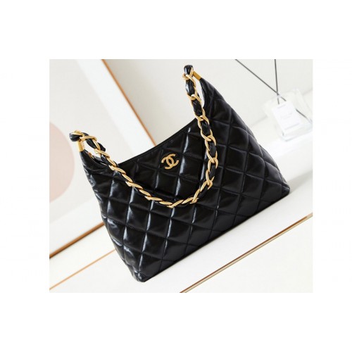 Chanel Large Hobo Bag in Black Shiny Lambskin