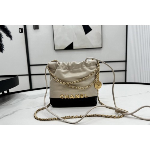 Chanel 22 Mini Flap Handbag AS3980 in Beige Patent Gradient Calfskin