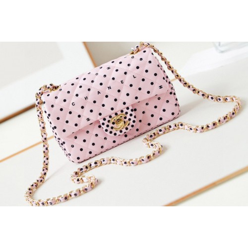 Chanel A69900 Mini Classic Handbag in Pink Printed Fabric