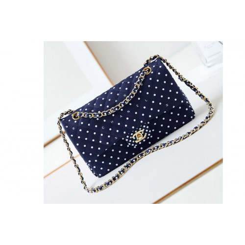 Chanel A01112 Classic 11.12 Handbag in Blue Printed Fabric Chanel A01112 Classic 11.12 Handbag in Blue Printed Fabric