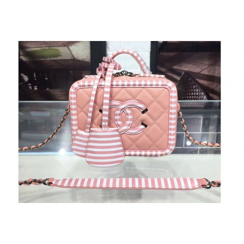 Chanel Filigree Vanity Case Small Bag Beige Grained Calfskin Pink