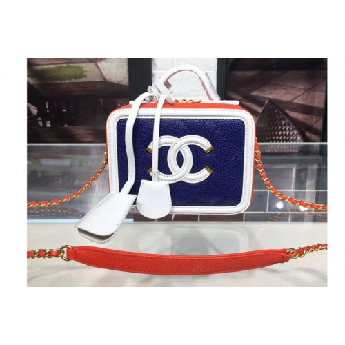 Chanel Filigree Vanity Case Small Bag Beige Grained Calfskin Blue/Orange