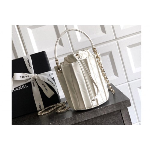 Chanel AS5486 Mini Bucket Bag in White Leather