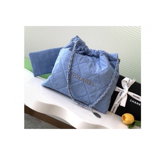 Chanel 22 Small Handbag AS3261 in Blue Denim