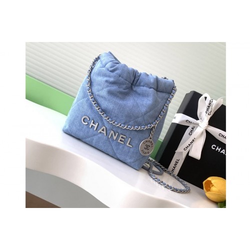 Chanel 22 Mini Handbag AS3980 in Blue Denim