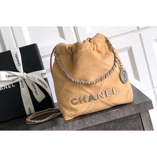 Chanel 22 Mini Handbag in Tan Suede
