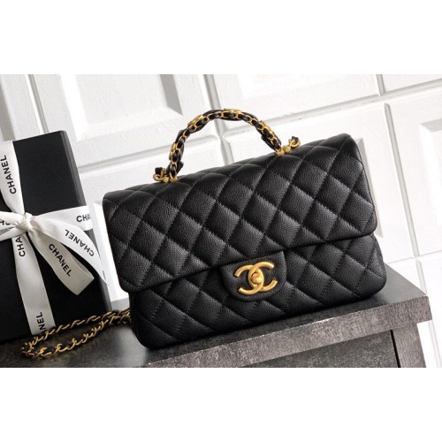 Chanel Flap Bag With Top Handle in Black Leather
