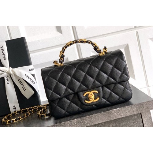 Chanel Mini Flap Bag With Top Handle in Black Leather