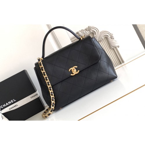 Chanel AS5637 Large Flap Bag With Top Handle In Black Leather