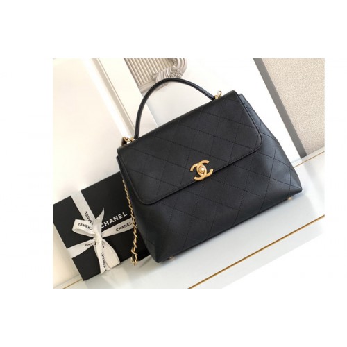 Chanel Large Flap Bag With Top Handle In Black Leather Chanel Large Flap Bag With Top Handle In Black Leather
