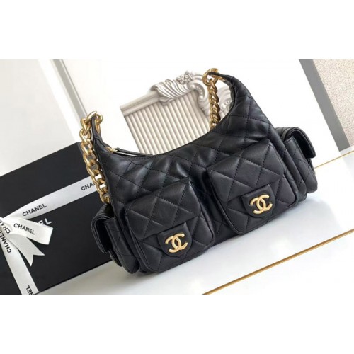 Chanel AS5339 Large Hobo Bag in Black Leather