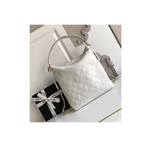 Chanel Large Hobo Bag in White Leather