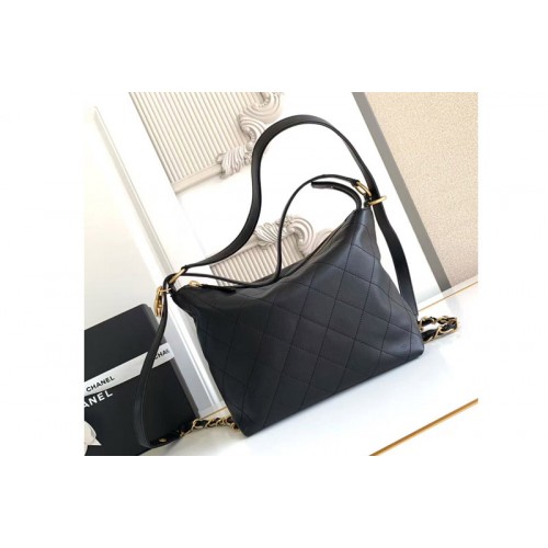 Chanel Small Hobo Bag in Black Leather