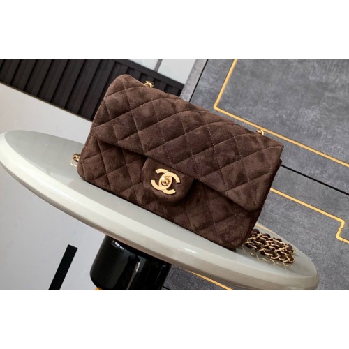 Chanel A69900 Mini Classic Handbag in Dark Brown Velvet