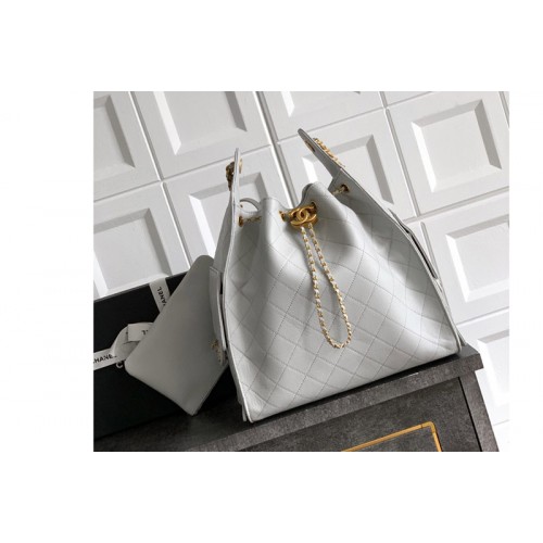 Chanel 25 Large Handbag AS5553 in Light Gray Leather
