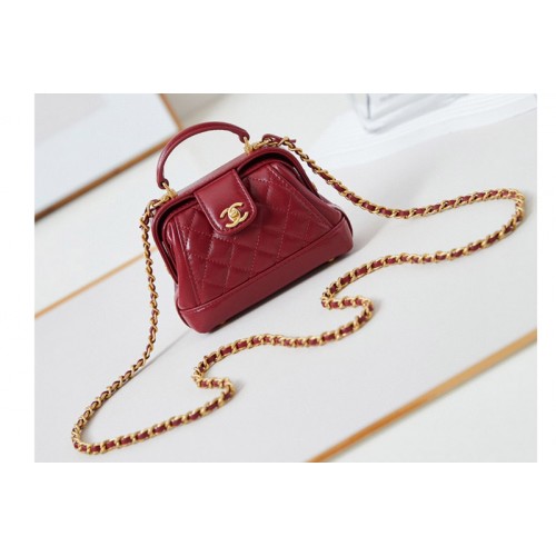 Chanel Mini Bag With Top Handle in Red Leather