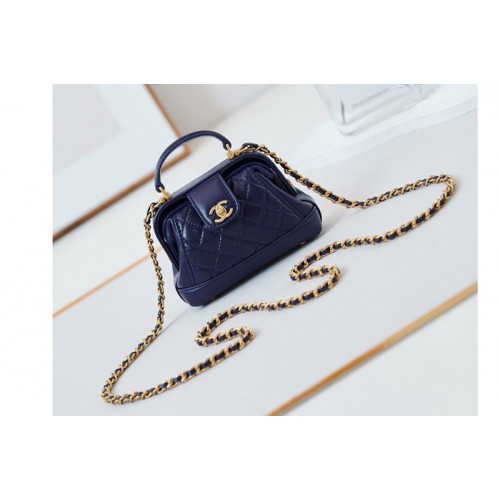 Chanel Mini Bag With Top Handle in Navy Blue Leather