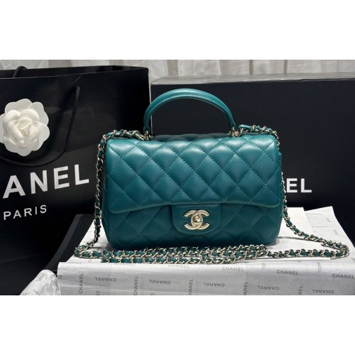 Chanel AS2431 Mini Flap handbag with top handle in Dark Green Leather