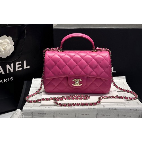 Chanel AS2431 Mini Flap handbag with top handle in Pink Leather
