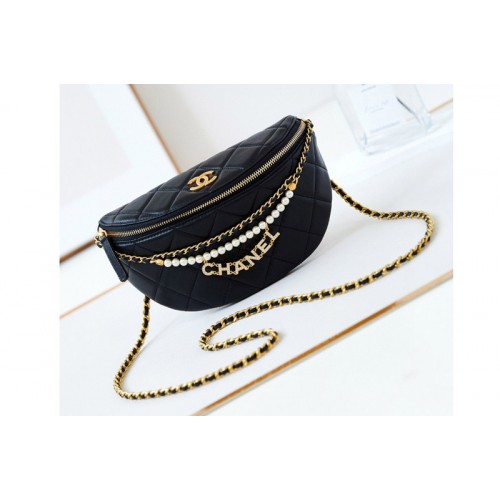 Chanel AS4991 Waist Bag in Black Shiny Lambskin