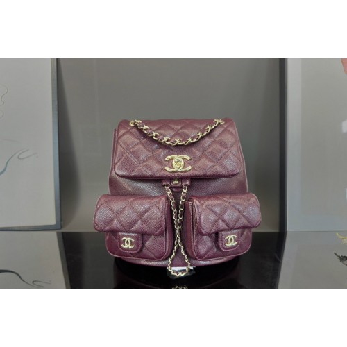 Chanel AS3860 Backpack in Burgundy Grained Calfskin