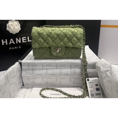 Chanel Mini Classic Handbag A01116 in Green Wool Tweed Chanel Mini Classic Handbag A01116 in Green Wool Tweed