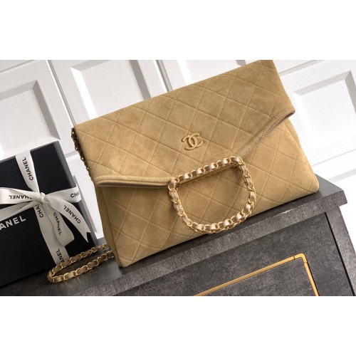 Chanel Large Hobo Handbag in Tan Suede