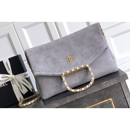 Chanel Large Hobo Handbag in Gray Suede