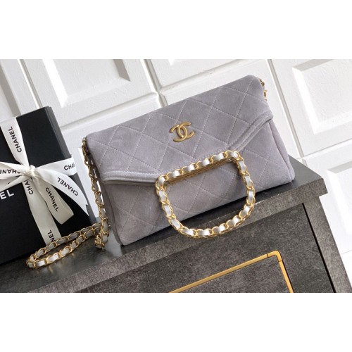Chanel Mini Hobo Handbag in Gray Suede
