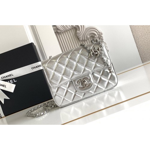 Chanel Mini Flap Bag in Silver Leather