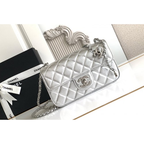 Chanel Mini Flap Bag in Silver Leather