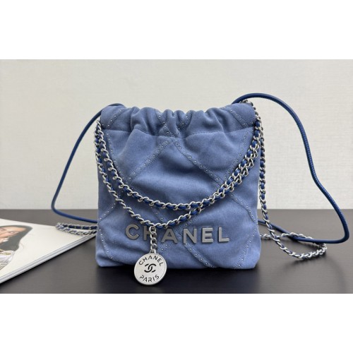 Chanel 22 Mini Handbag  AS3980 in Blue Suede