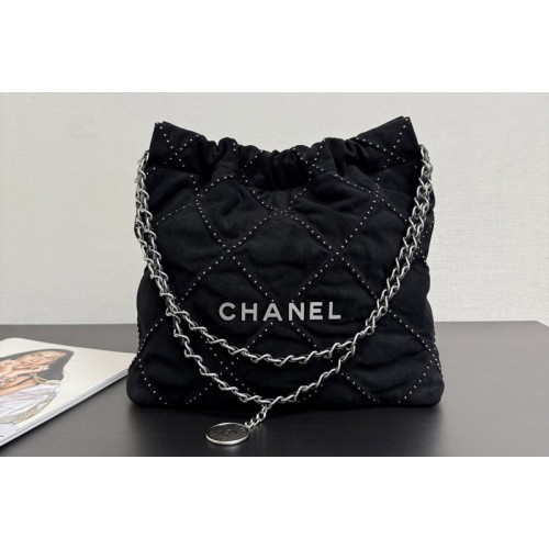 Chanel 22 Small Handbag  AS3260 in Black Suede