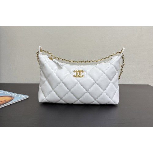 Chanel AS5528 Hobo Handbag in White Leather