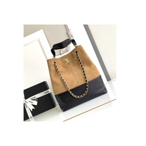 Chanel AS5636 Shopping Bag in Beige/Black Suede