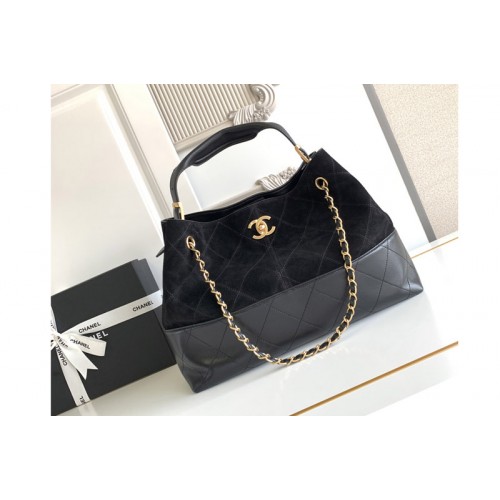 Chanel AS5657 Shopping Bag in Black/Black Suede