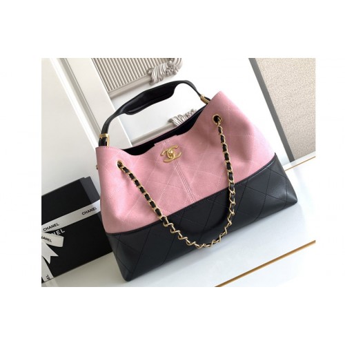 Chanel AS5657 Shopping Bag in Pink/Black Suede