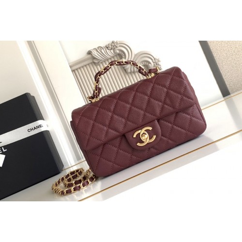 Chanel AS5701 Mini Flap Bag With Top Handle In Wine Leather