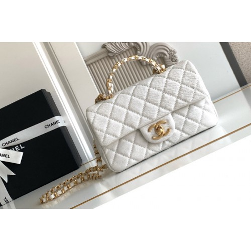 Chanel AS5701 Mini Flap Bag With Top Handle In White Leather