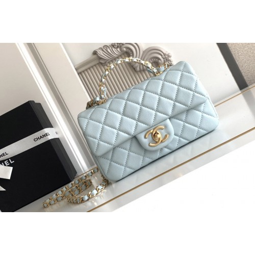 Chanel AS5701 Mini Flap Bag With Top Handle In Blue Leather